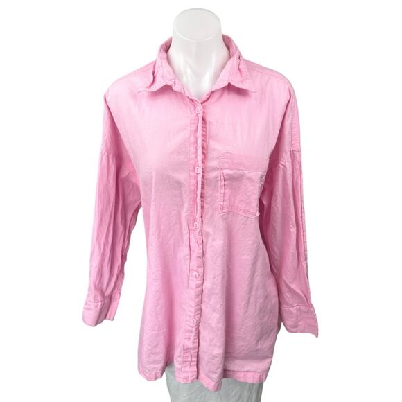 Beach Riot Alexa Women's Pink Pocket Long Sleeve Button Down Shirt Top Size M - Picture 1 of 4